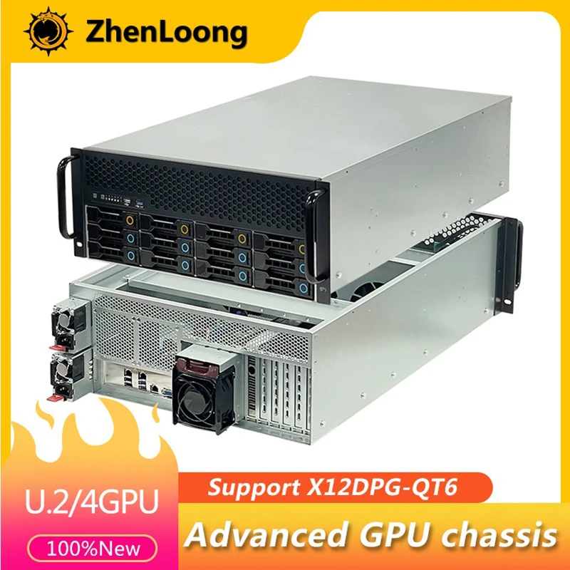 ZhenLoong U. 2 NVMe 4GPU Сървърната часова Корпус 4U 11 Слот PCI 12 Отделение За твърд диск с гореща замяна на Шасито Подкрепа Supermirco X12DPG-QT6 CRPS Power