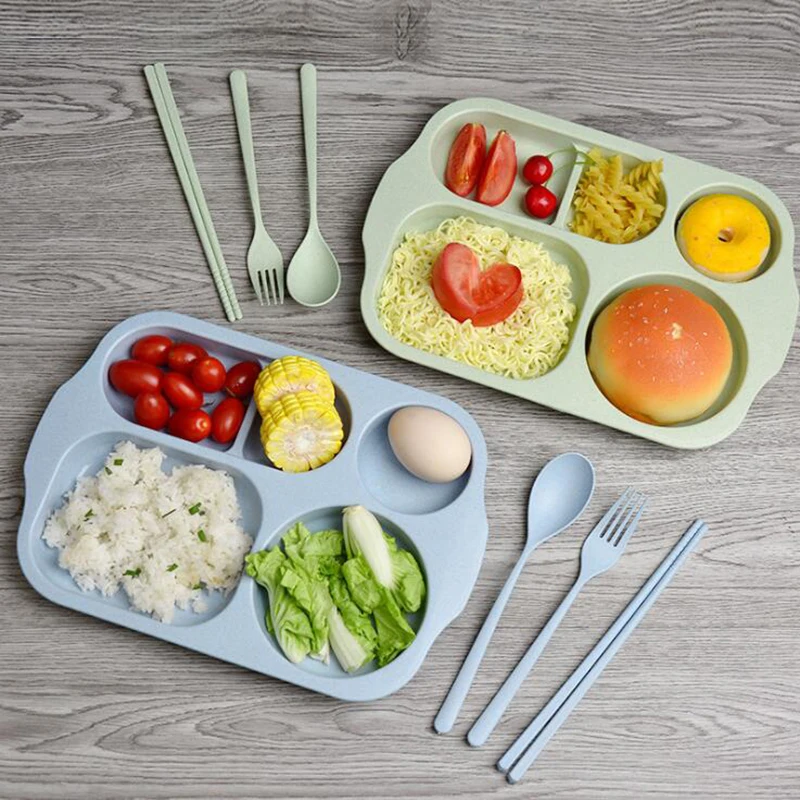 Детска скъпа посуда, комплект за детска посуда, домашна тренировочная чиния от слама, пшеница, посуда и прибори за хранене за деца, 4 бр./компл.