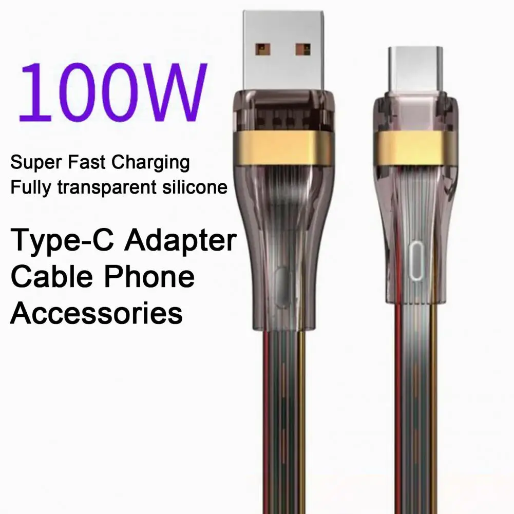 Кабел Type-C с мощност 100 W, гъвкав силиконов кабел, преносима бързо зареждане, кабел-адаптер Type-C с дължина 1 м, аксесоари за телефони Android