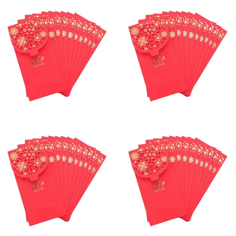 40 парчета китайски червени пликове, пликове за пари, сватбени червени пакети за коледната сватба (7X3,4 инча)